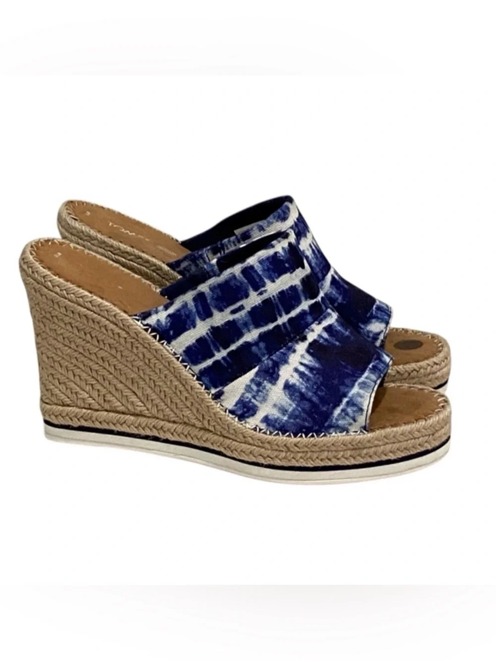Toms Blue White Tie Dye Espadrille Wedge Sandal - NEW- Size 10